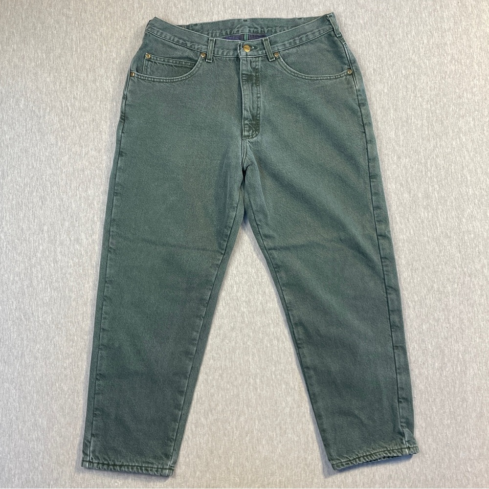 L.L. Bean Lined Mom Jeans Size 32 Mint Green High Rise Straight Leg Plaid